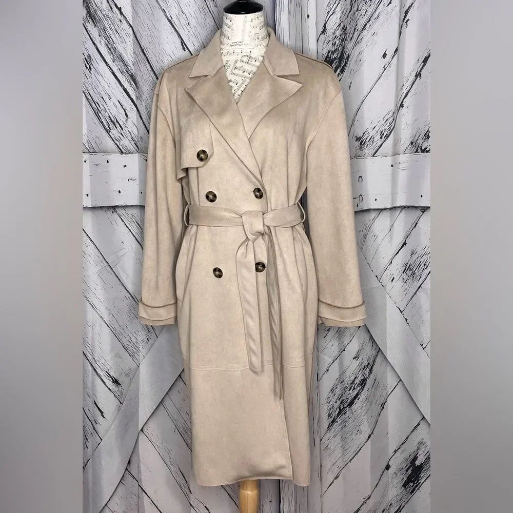 Truth by Republic Faux Suede Beige Trench Coat M